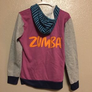 Women’s multi-colored Zumba hoodie.